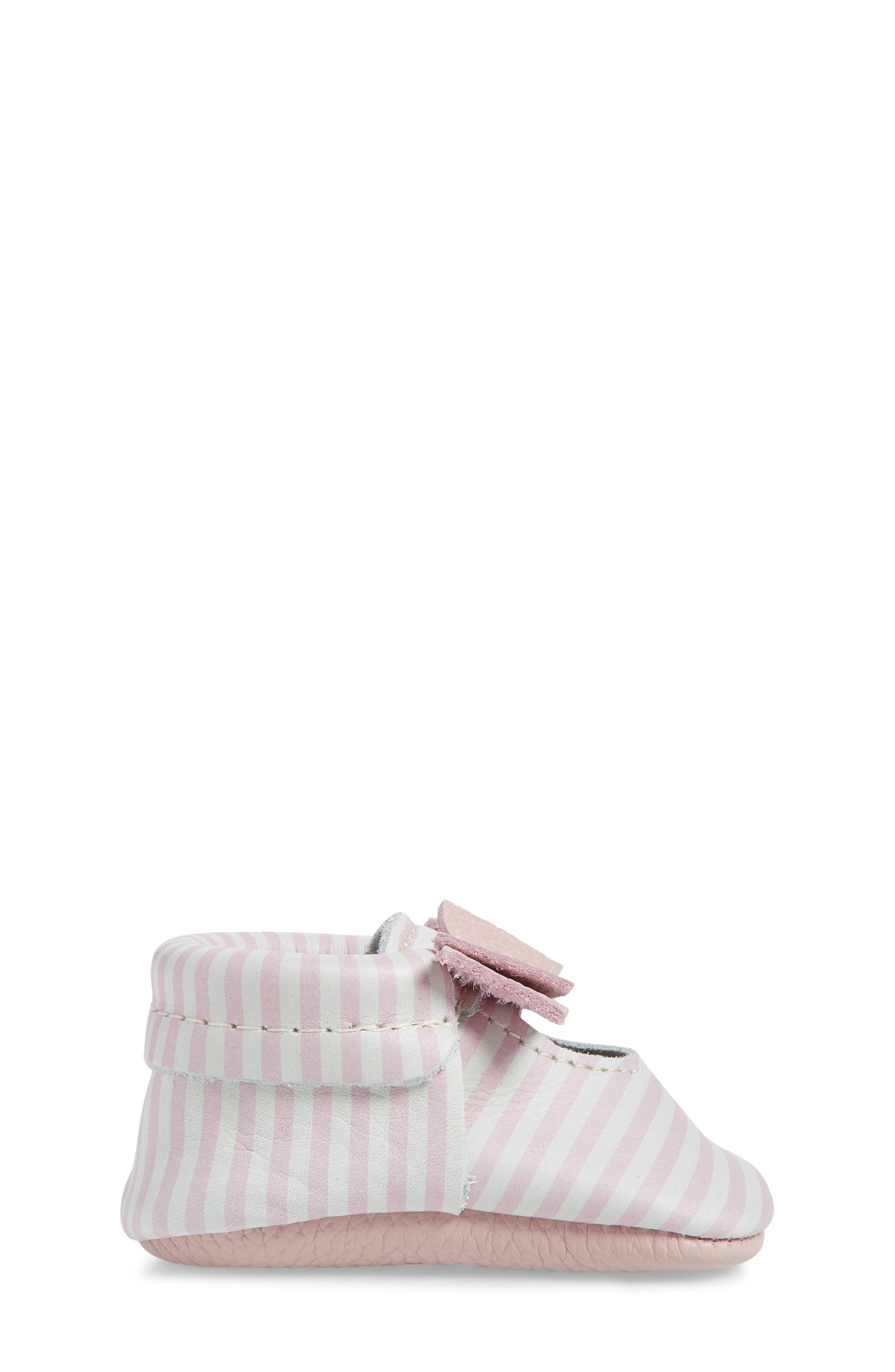 Bow Moccasin, Alternate, color, PINK STRIPE