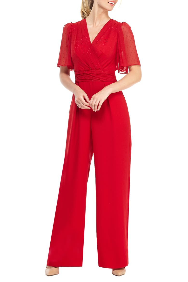 Brielle Clip Dot Chiffon Jumpsuit, Alternate, color, RUBY