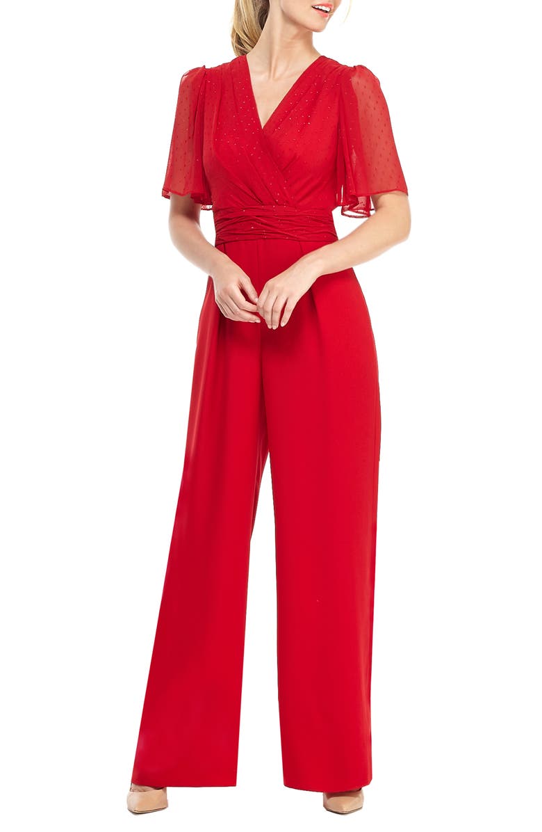 Gal Meets Glam Collection Brielle Clip Dot Chiffon Jumpsuit, Alternate, color,