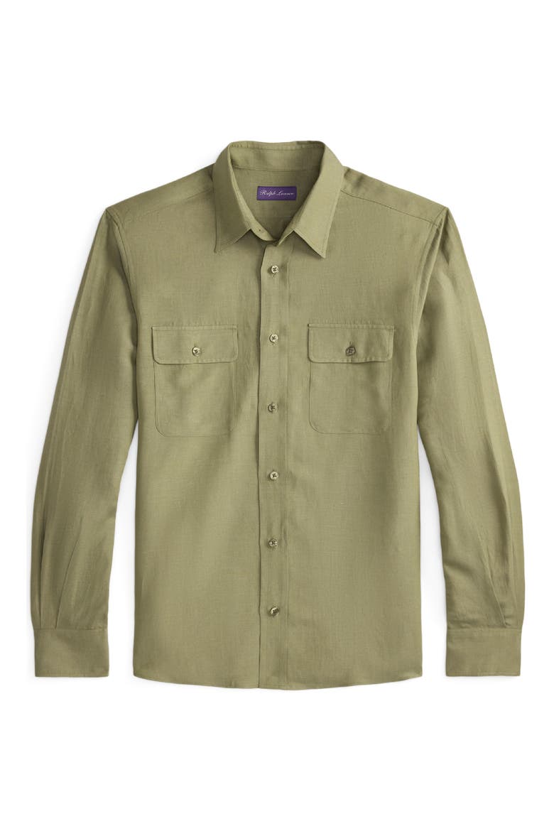 Silk & Linen Button-Up Shirt, Alternate, color, FERN GREEN