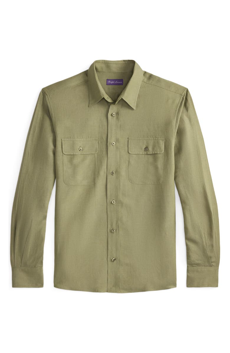 Ralph Lauren Purple Label Silk 
Linen Button-Up Shirt, Alternate, color, Fern Green