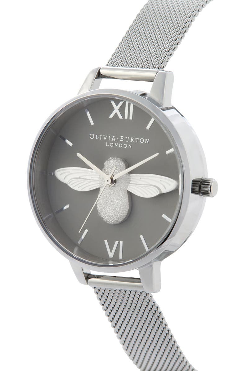Olivia Burton 3D Bee Mesh Strap Watch, 34mm, Alternate, color, 