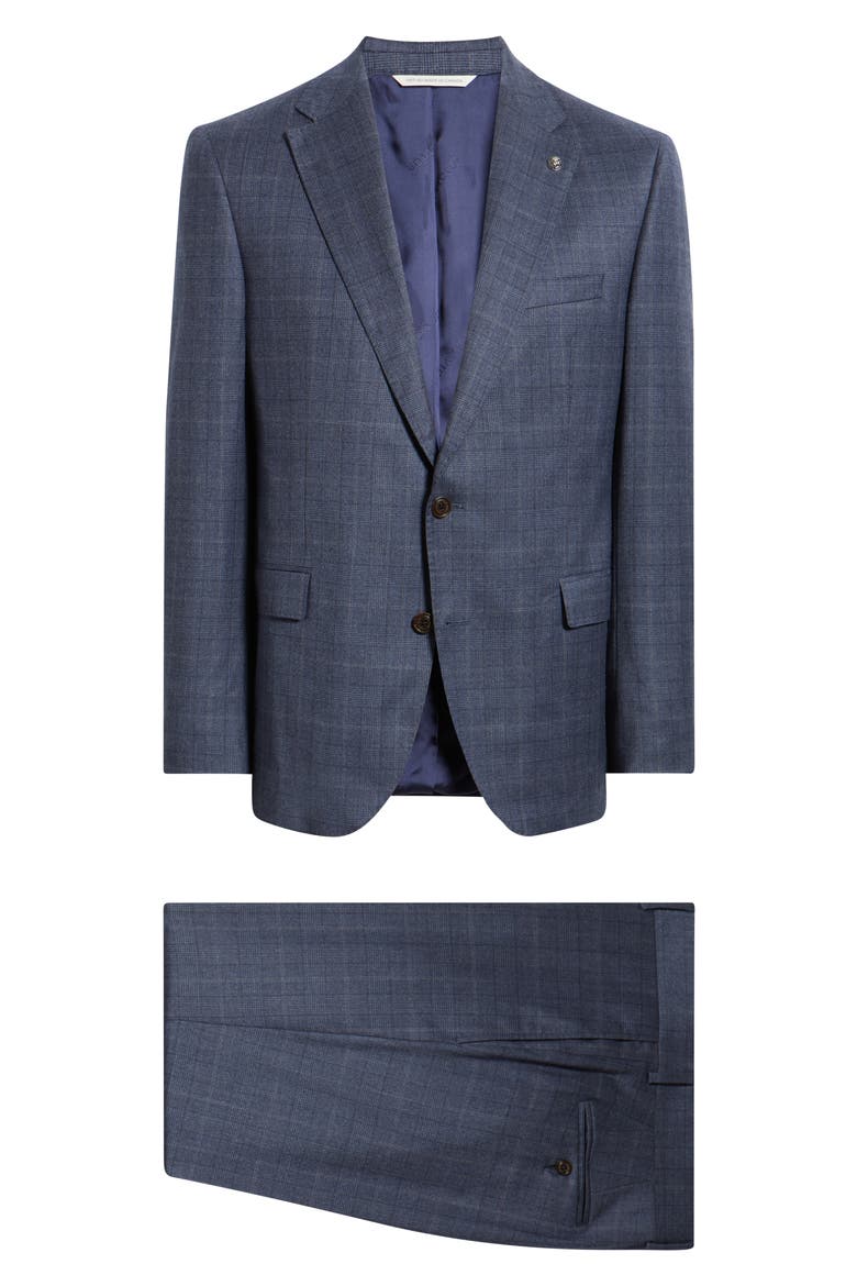 Esprit Contemporary Fit Mid Blue Check Super 110s Wool Suit, Main, color, MID BLUE
