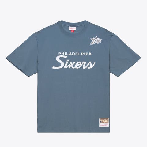 Men's Mitchell & Ness  Gray Philadelphia 76ers Thunderstorm Short Sleeve T-Shirt