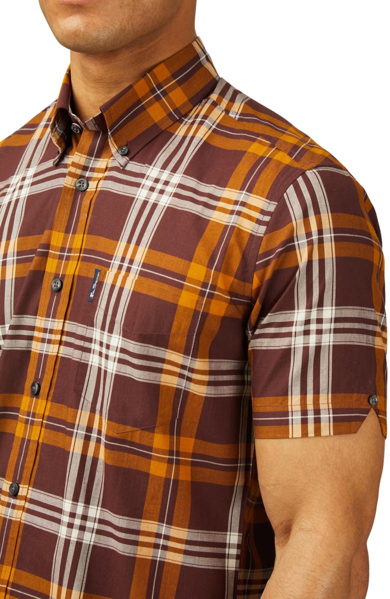 Ben Sherman Regular Fit Plaid Short Sleeve Button-Down Shirt, Alternate, color, 