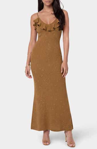 Sequin Knit Ruffle Trim Maxi Dress
