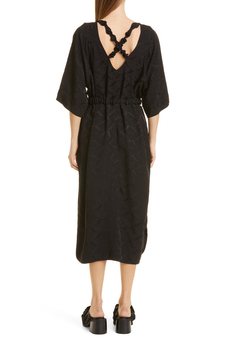 V-Neck Soft Jacquard Midi Dress, Alternate, color, BLACK