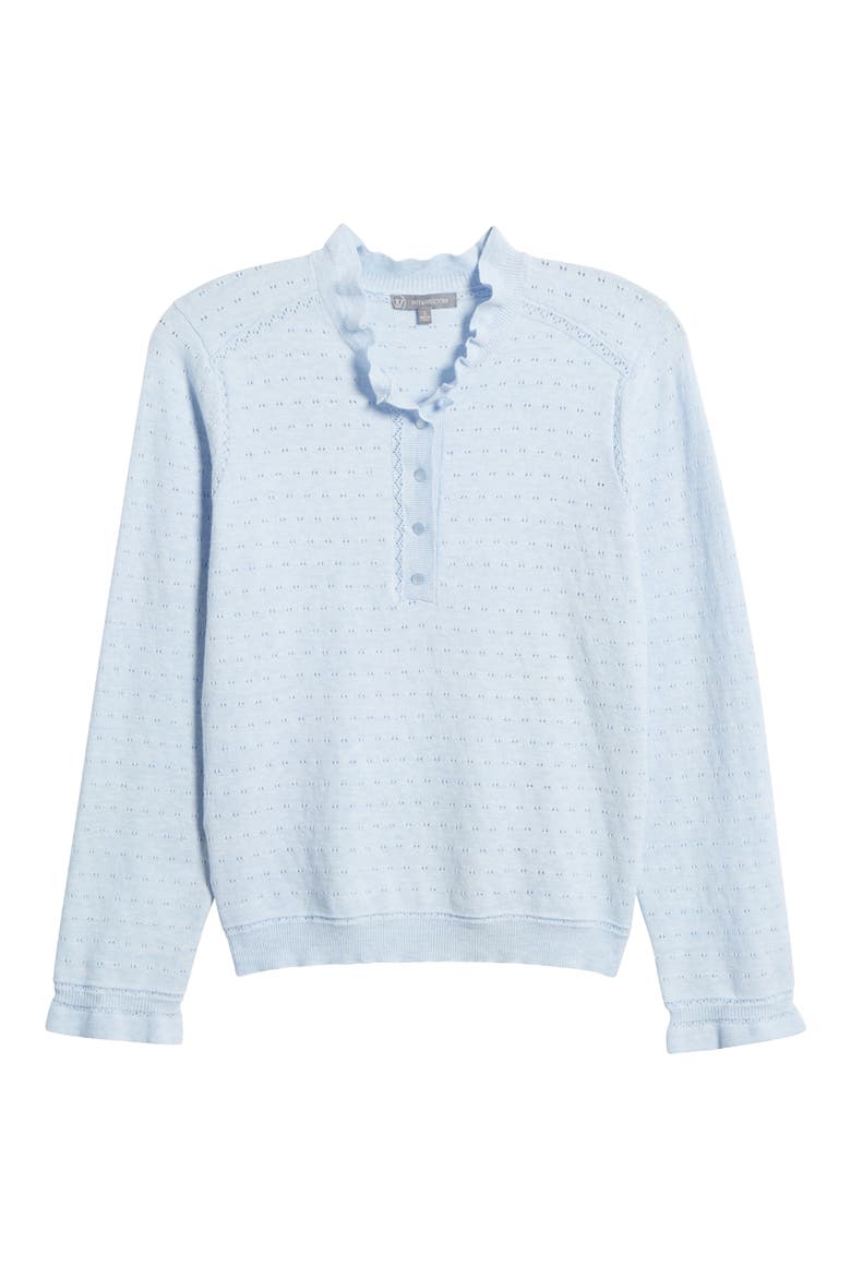 Ruffle Pointelle Sweater, Alternate, color, HEATHER LIGHT BLUE