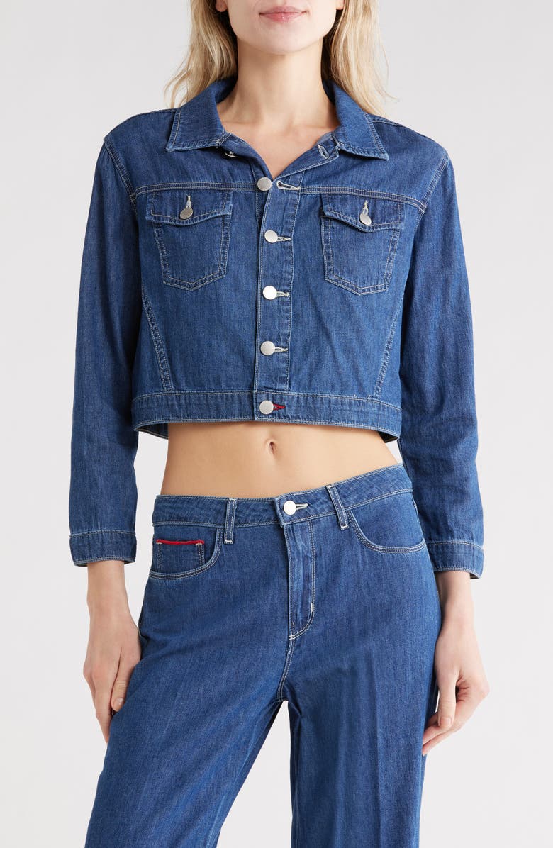 L'AGENCE Koda Crop Denim Jacket, Main, color, Spokane