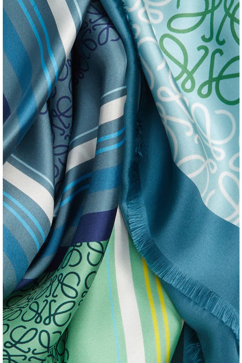 Patchwork Print Silk Square Scarf, Alternate, color, BLUE/ GREEN