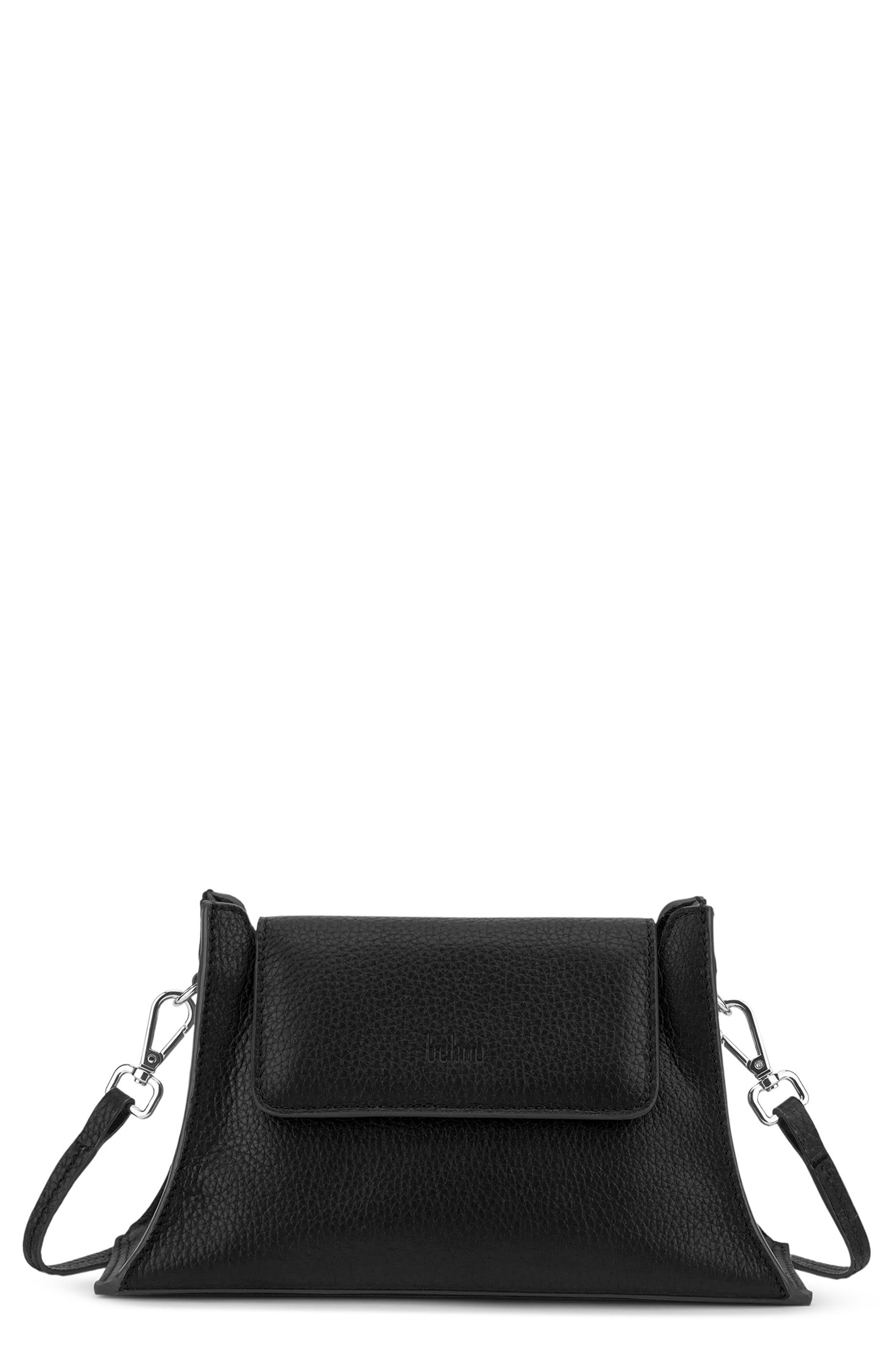 behno Mini Winnie Pebble Leather Crossbody Bag, Main, color, Black