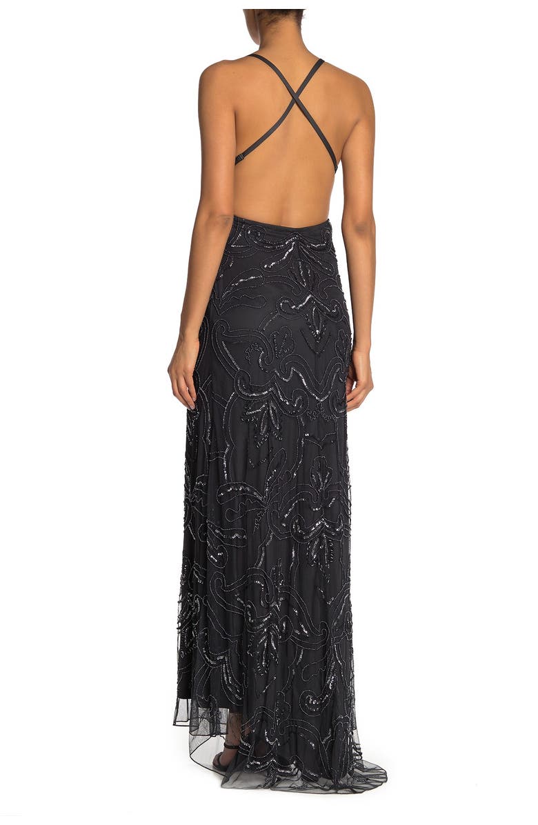 Jump Apparel Beaded Criss-Cross High/Low Gown, Alternate, color, 
