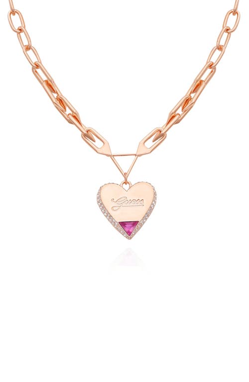Guess Crystal Heart Pendant Necklace In Gold