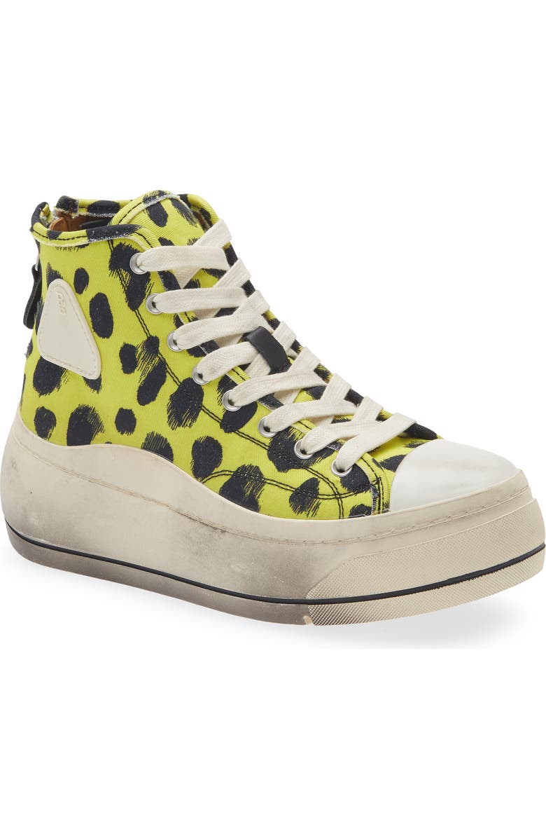R13 Kurt Cheetah Print High Top Platform Sneaker, Main, color, Yellow Cheetah Print