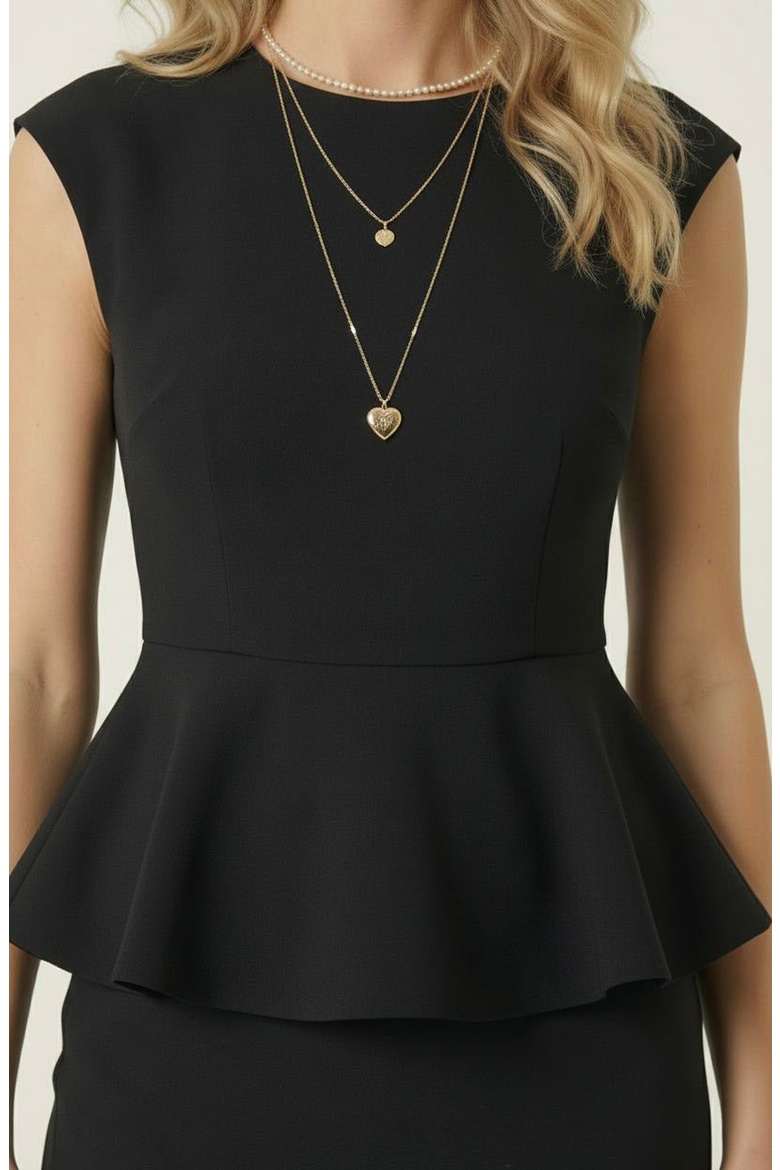 Sleeveless Peplum Top & Tailored Midi Skirt Set, Alternate, color, Black
