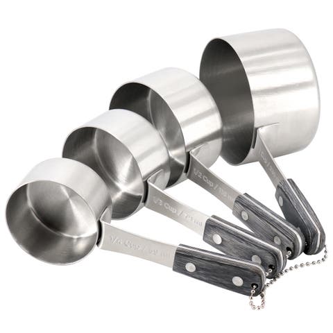 Blakeley 4 Piece Stainless Steel Measuring Cup Set  Gray with Wood Handles