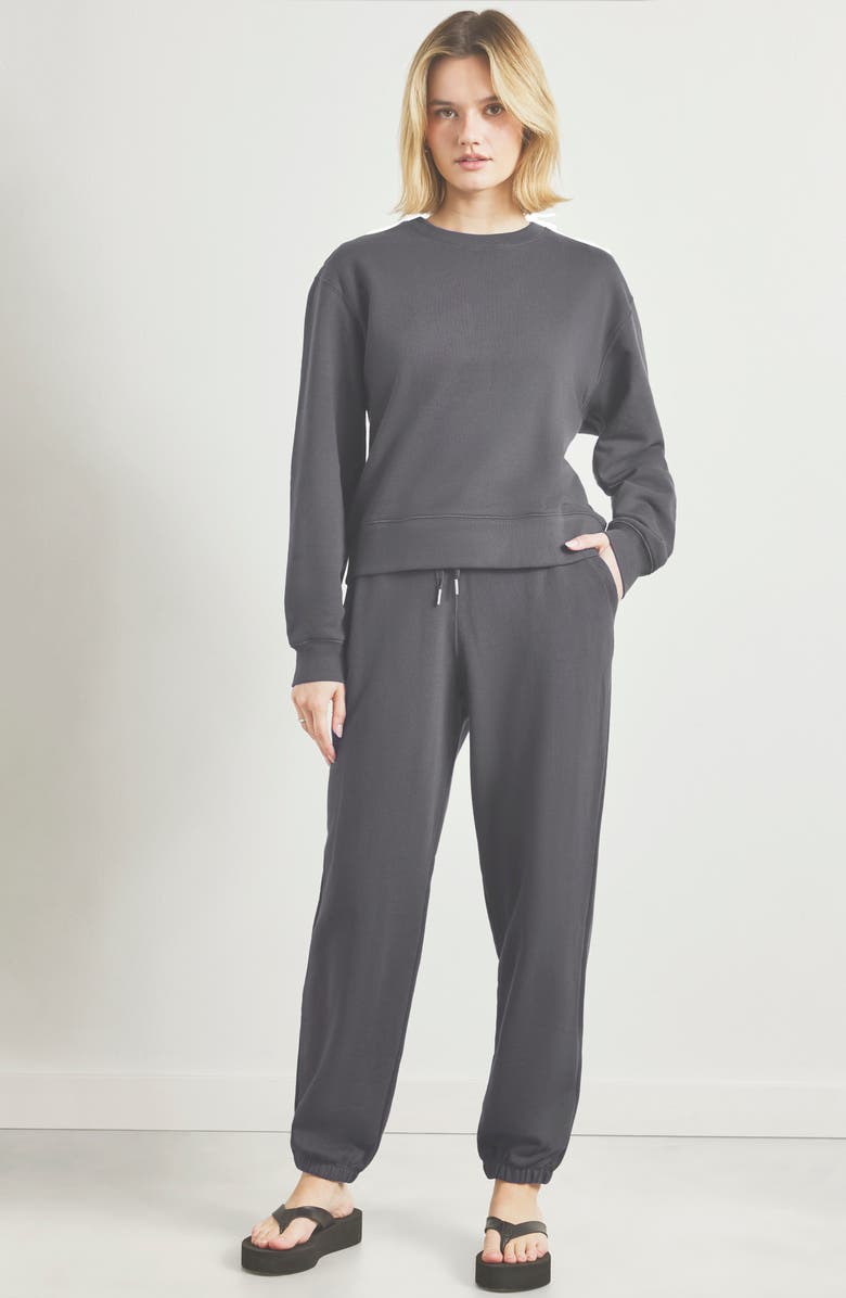 Splendid Laguna Lounge Cotton Crewneck Sweater, Alternate, color, Lead Black