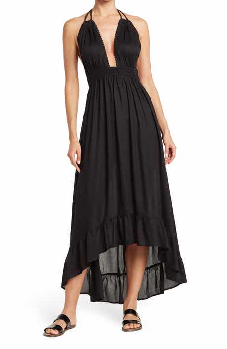 BOHO ME Open Back Plunge Neck Ombré Halter Dress