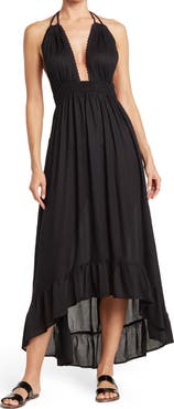 BOHO ME Open Back Plunge Neck Ombré Halter Dress
