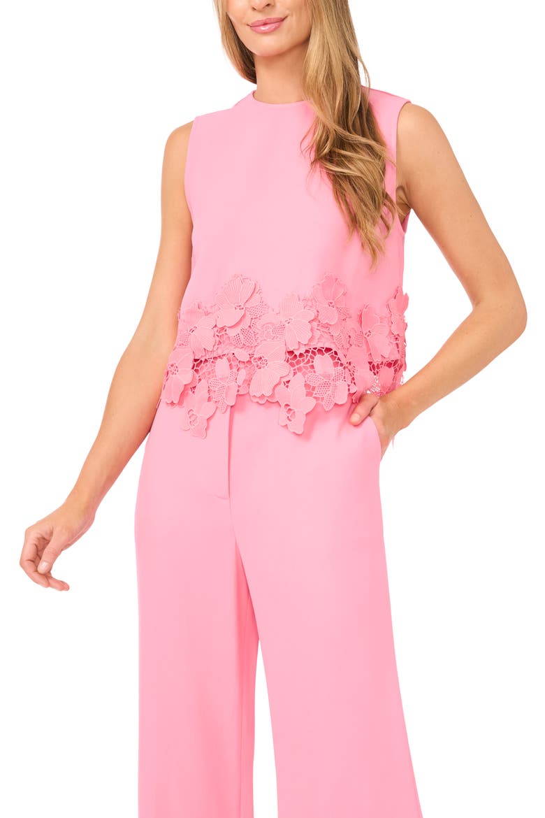 Issa Lace Trim Shell Top, Alternate, color, PINK DRINK