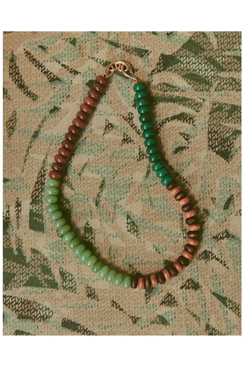 Wood & Semiprecious Stone Beaded Necklace, Alternate, color, ANTIQUE GOLD/ GREEN MULTI