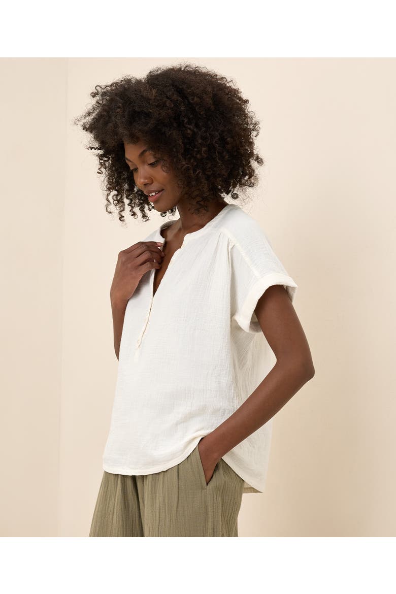 Organic Cotton Coastal Double Gauze Short Sleeve Popover, Alternate, color, Sea Salt