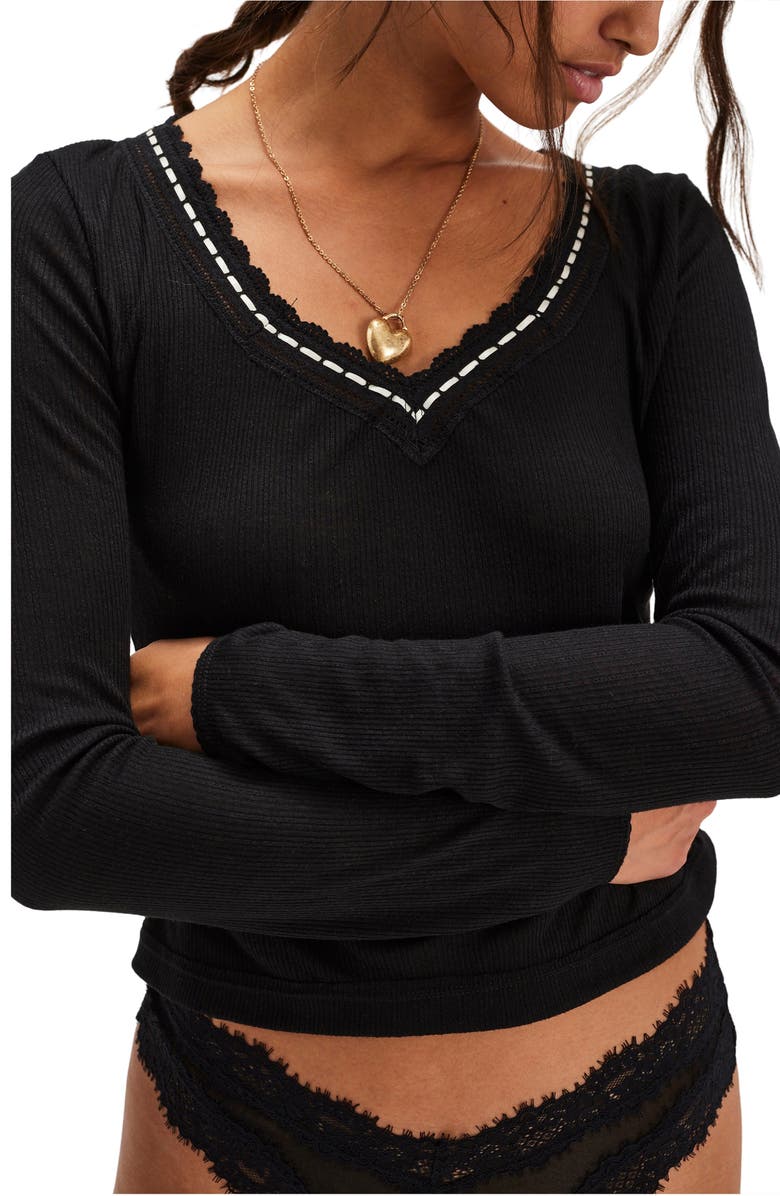 Free People Only You Long Sleeve Pajama Top, Main, color, Black