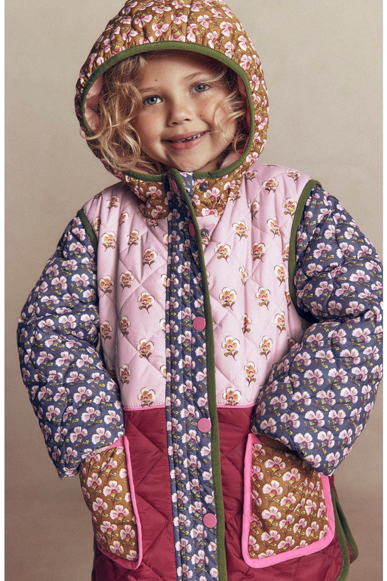Kids' Floral Longline Quilted Jacket, Alternate, color, HOTCHPOTCH FLORAL