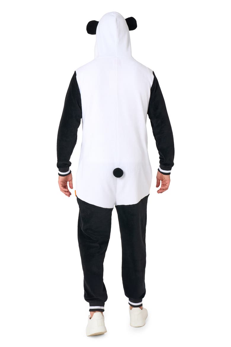 Panda Hooded Fleece Costume Jumpsuit, Alternate, color, BLACK