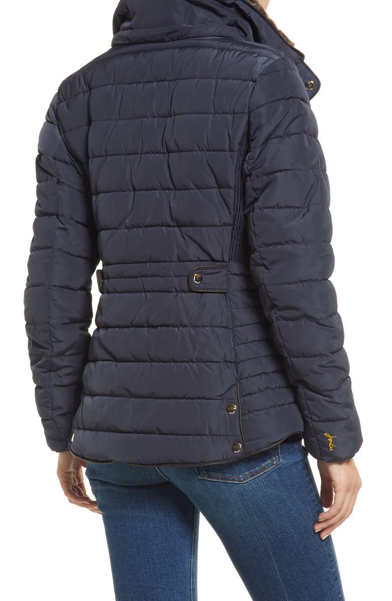Joules Gosway Water Resistant Puffer Jacket with Removable Hood & Faux Fur Trim, Alternate, color, 