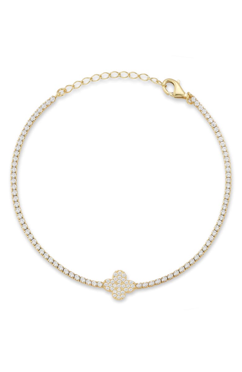 GLAZE JEWELRY Cubic Zirconia Sterling SIlver Heart Tennis Bracelet, Main, color, Gold