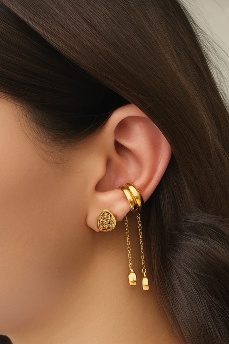 Asymmetrical Ear Cuff Set, Alternate, color, Gold