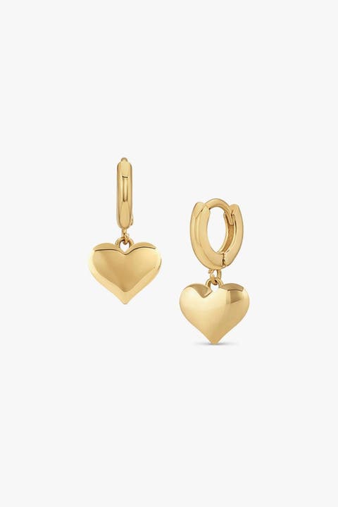 14k Gold Plated Dangling Puffed Heart Huggies Love-Inspired Style
