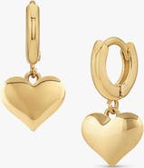 Bearfruit Jewelry 14k Gold Plated Dangling Puffed Heart Huggies Love-Inspired Style