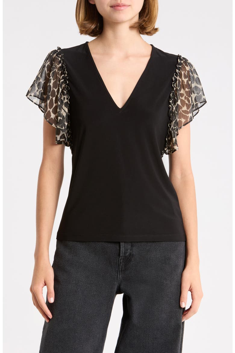 Lysette Ruffled Sleeve Top, Main, color, BLACK / BONE FOLIAGE
