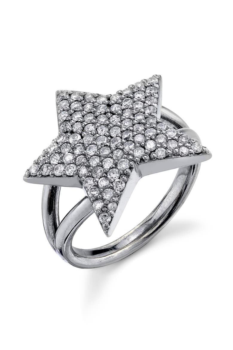 Pavé Diamond Star Ring, Alternate, color, STERLING SILVER