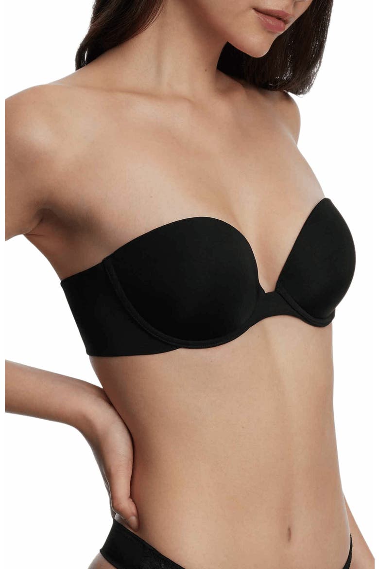 Breathless Strapless Plunge Push-Up Bra, Alternate, color, Black