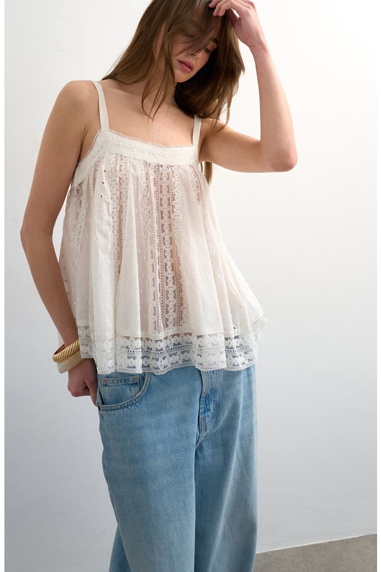 Broderie and Lace Camisole, Main, color, WHITE