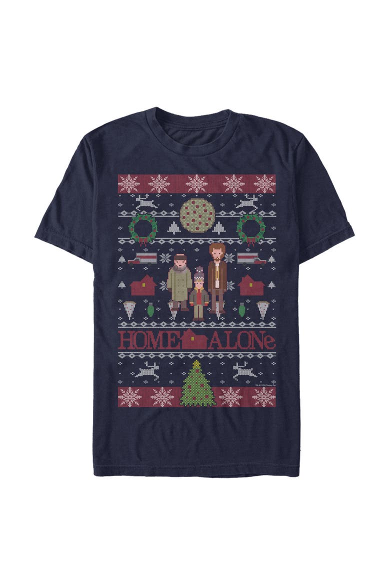 Men's Home Alone Characters Ugly Sweater Graphic Tee, Main, color, Navy Blue