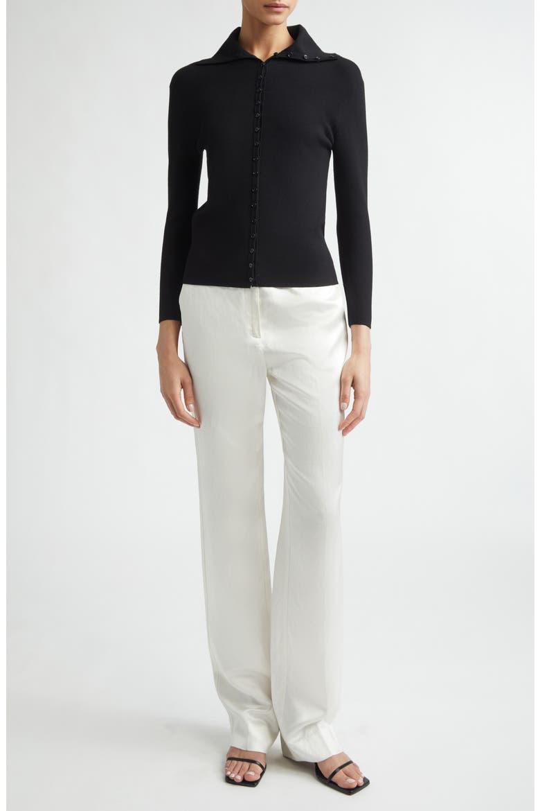 Fitted Polo Cardigan, Alternate, color, BLACK