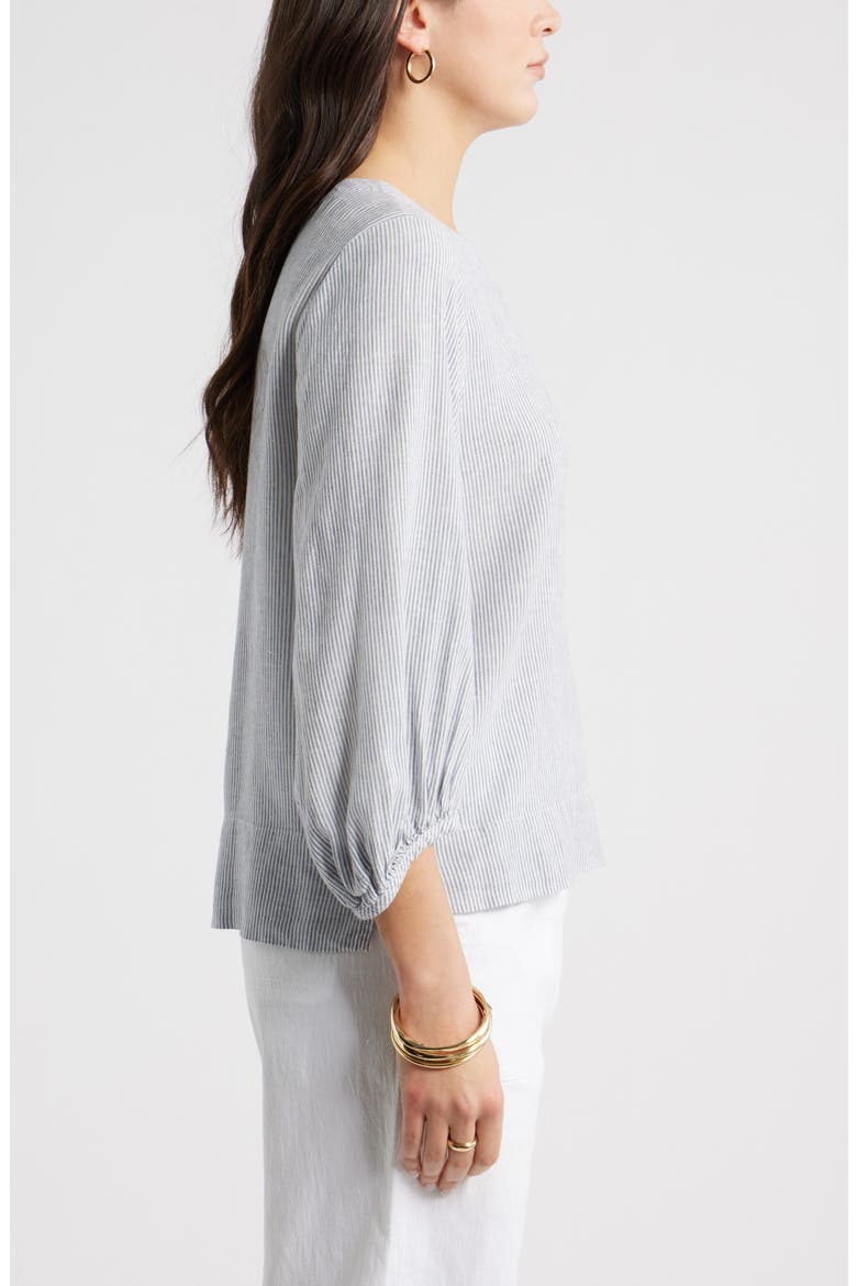 Balloon Sleeve Linen Blend Top, Alternate, color, BLUE VINTAGE LEAH STRIPE