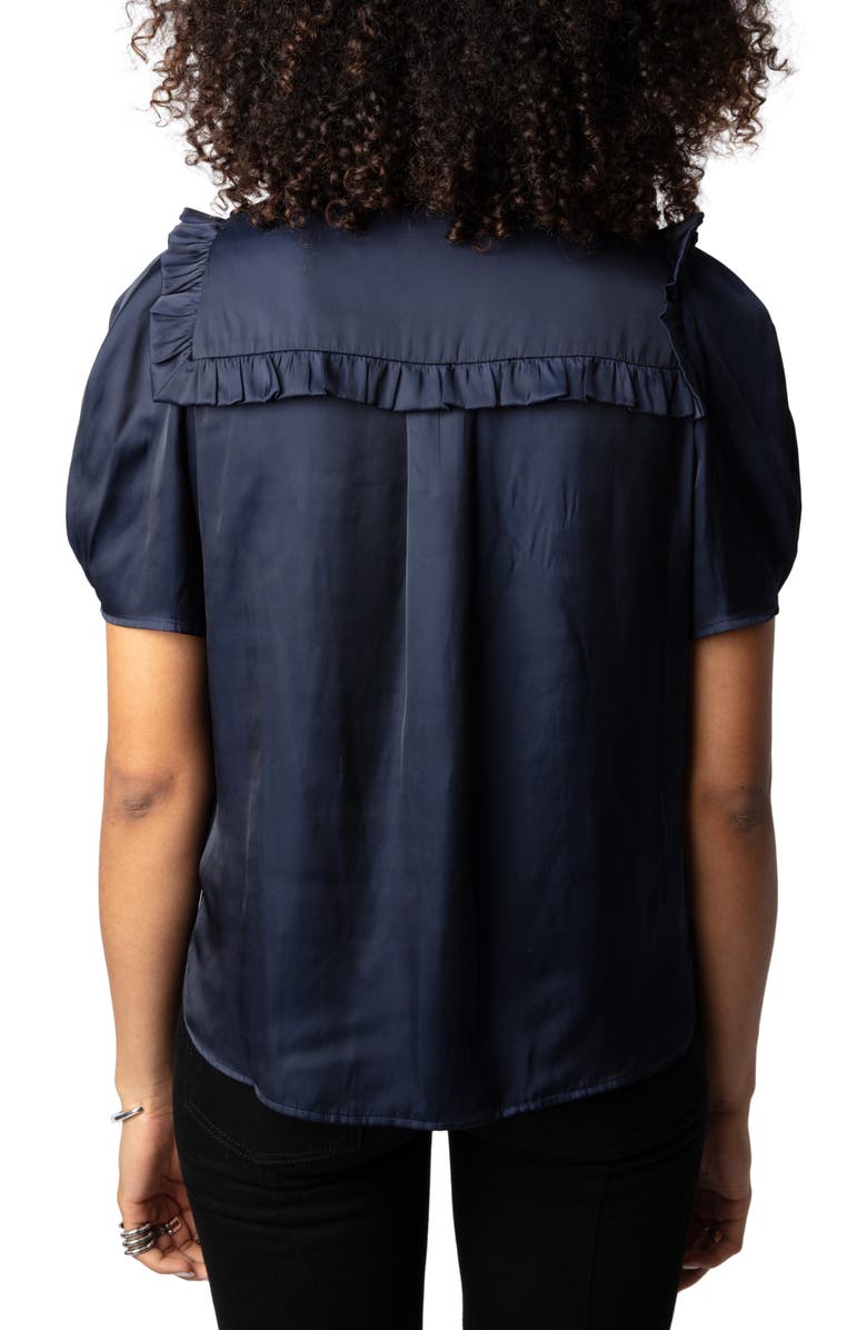 Zadig & Voltaire Twisty Satin Ruffle Top, Alternate, color, Sailor