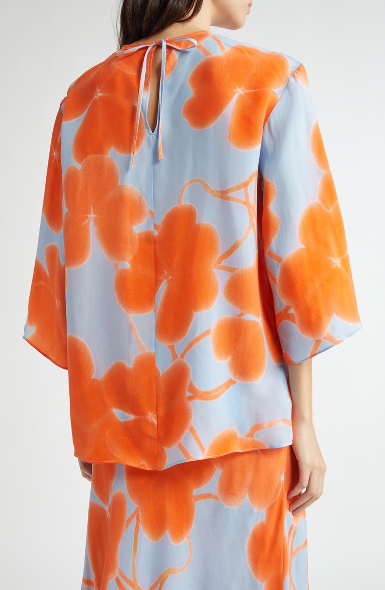 Marimekko Oaja Ketunleipä Cupro Popover Top, Alternate, color, Light Blue Orange Light Pink