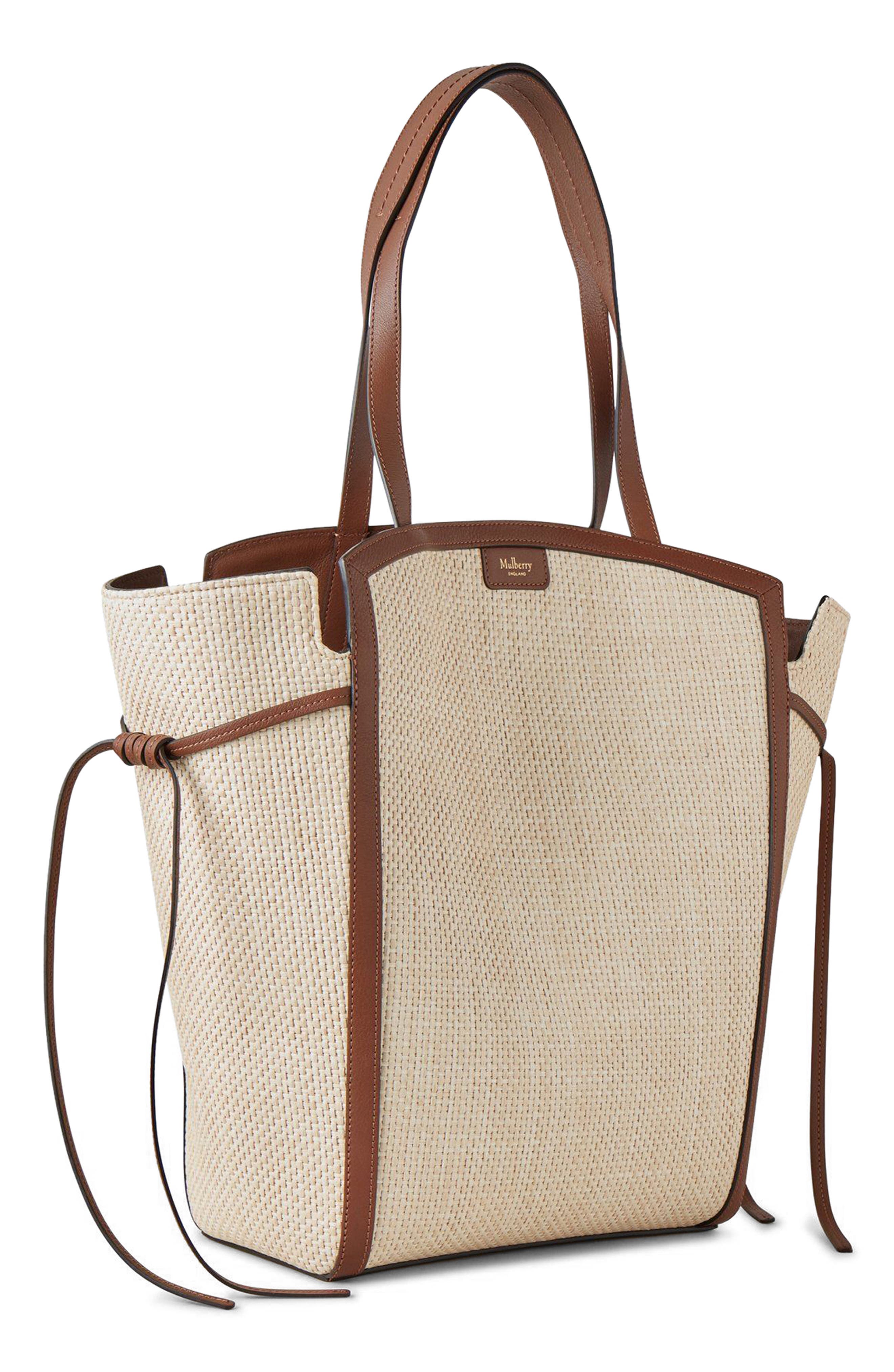 Mulberry Clovelly Raffia Tote, Alternate, color, Ecru-Bright Oak