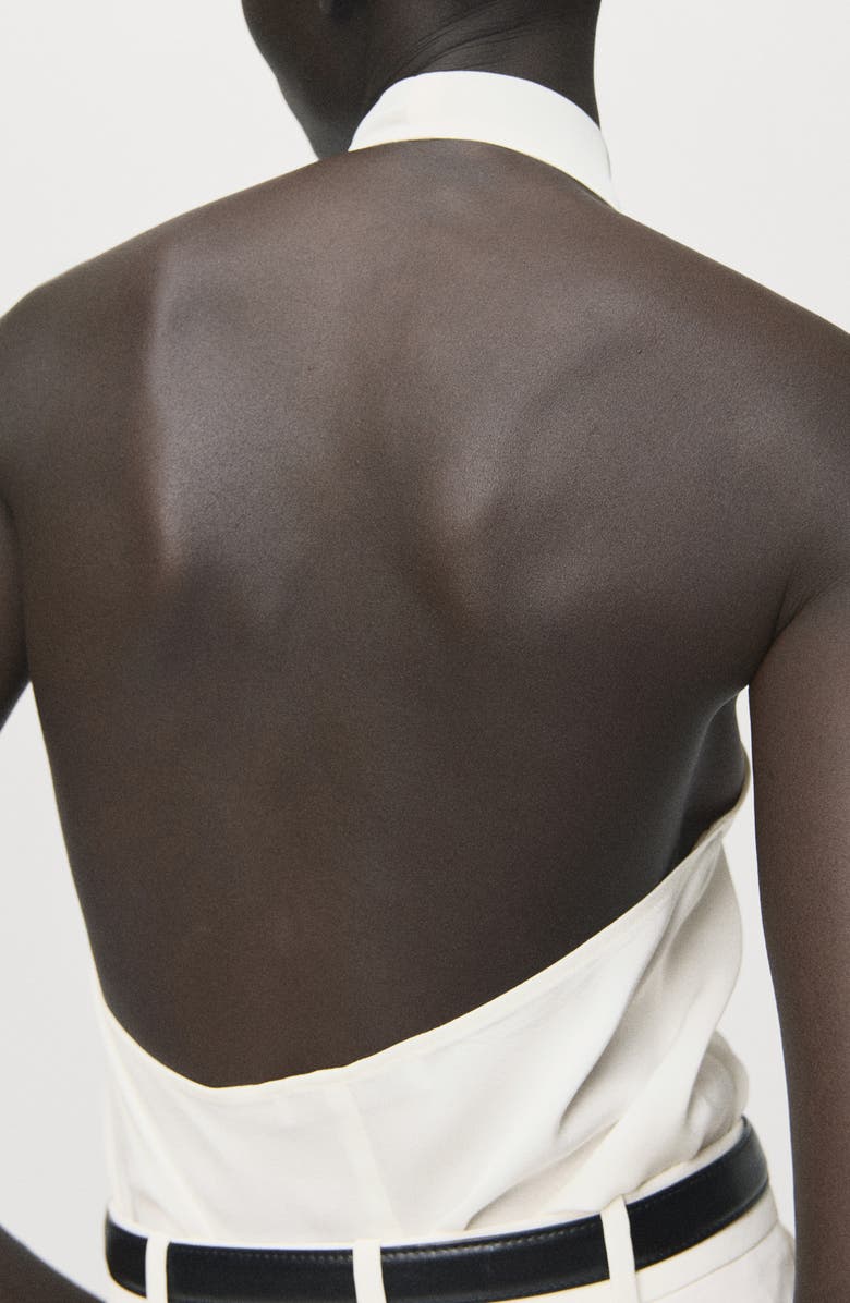 MANGO Cowl Neck Satin Halter Top, Alternate, color, Ecru