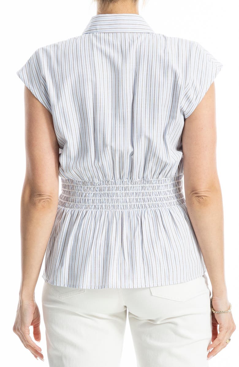 MAX STUDIO Pin Tuck Pleat Button Front Shirt, Alternate, color, Blue/ White/ Brown Stripe