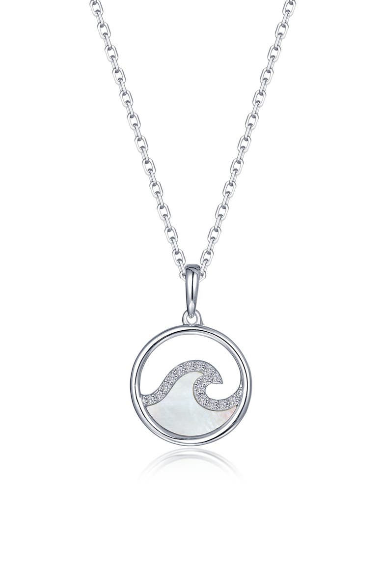 Ocean Wave Mother-of-Pearl Pavé Simulated Diamond Pendant Necklace, Main, color, MOP