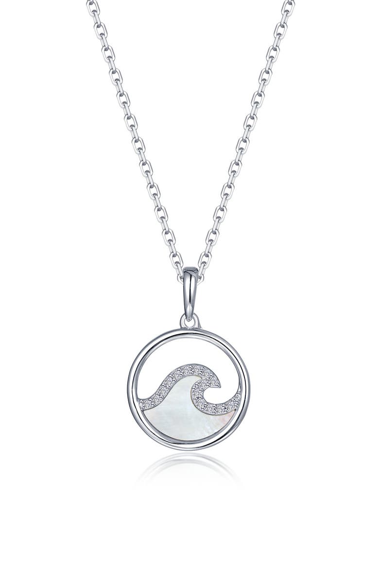 Lafonn Ocean Wave Mother-of-Pearl Pavé Simulated Diamond Pendant Necklace, Main, color, Mop