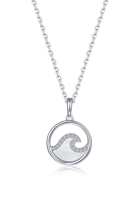 Ocean Wave Mother-of-Pearl Pavé Simulated Diamond Pendant Necklace
