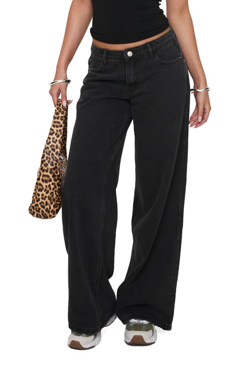 Ramos Low Rise Wide Leg Jeans (Washed Black)
